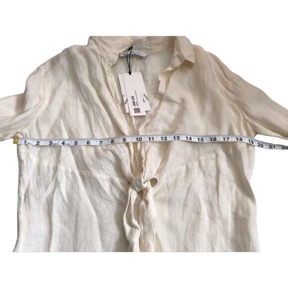 Zara Romper Size XS Tied 100% Linen Oyster White Long Sleeve V-Neck Jumpsuit - Picture 11 of 16